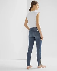 High-Rise Everyday Soft Denim Embellished Hem Skinny Ankle Jeans