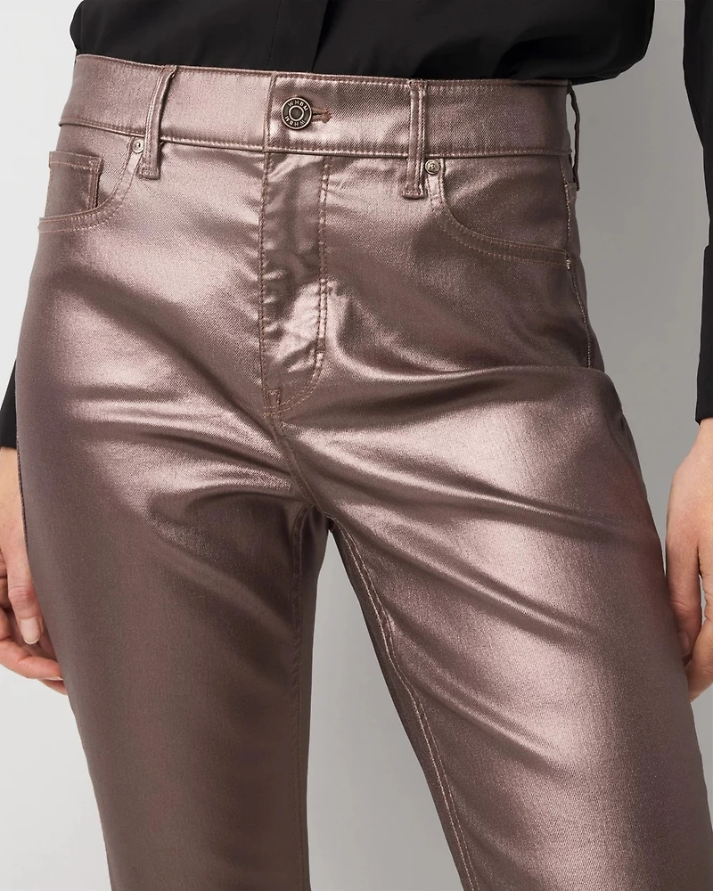 High Rise Metallic Coated Bootcut Jean