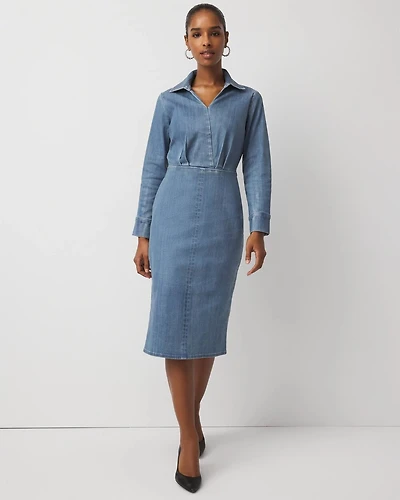 Petite Clear Coated Denim Midi Dress