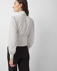 Tie-Neck Shirred Blouse
