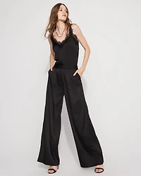 Pleated Ultra-Wide Leg Satin Pant