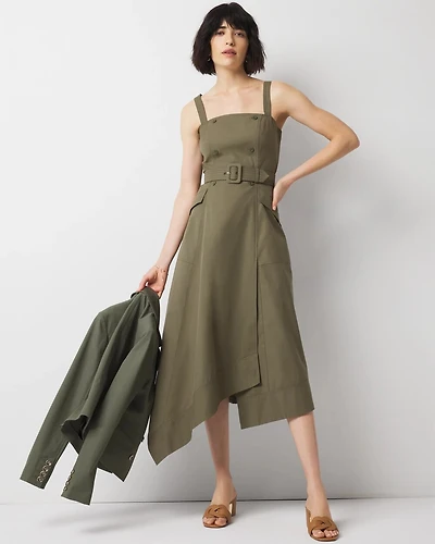 Petite Asymmetric Trench Midi Dress