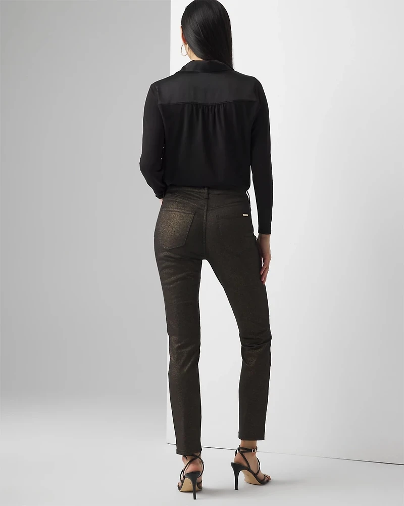 High-Rise Foiled Slim Jeans
