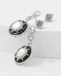 Silver Onyx Charm Drop Earrings