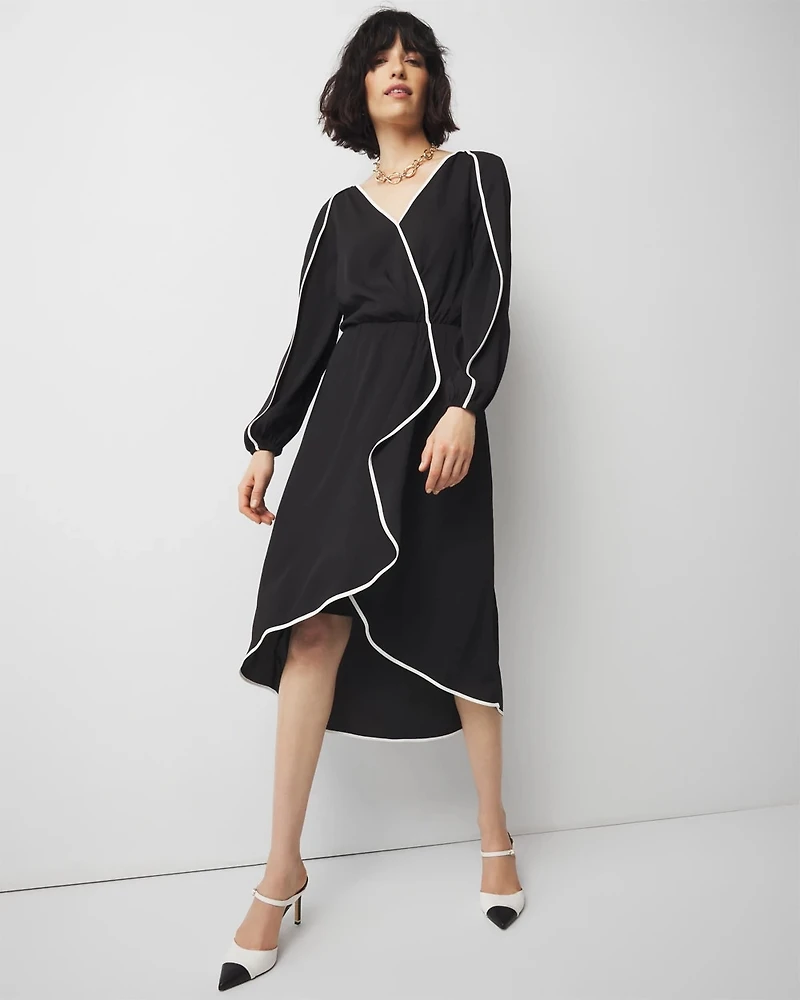 Petite Contrast Ruffle Midi Dress