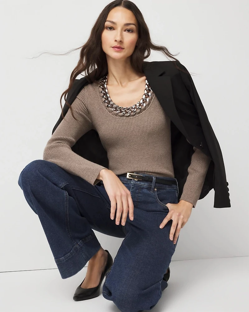 Chain-Trim Pullover Sweater