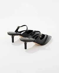 Croc Faux Leather Kitten Heel Mules