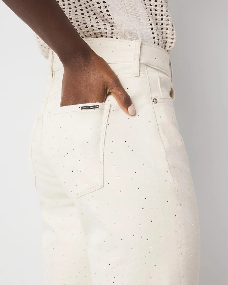 Petite Mid-Rise Embellished Girlfriend Jean