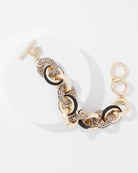 Black Leather + Pavé Link Bracelet