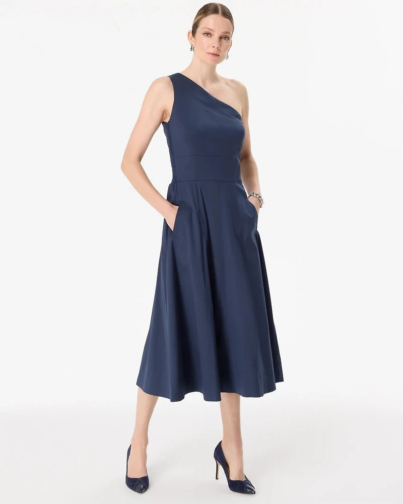 One-Shoulder Poplin Midi Dress