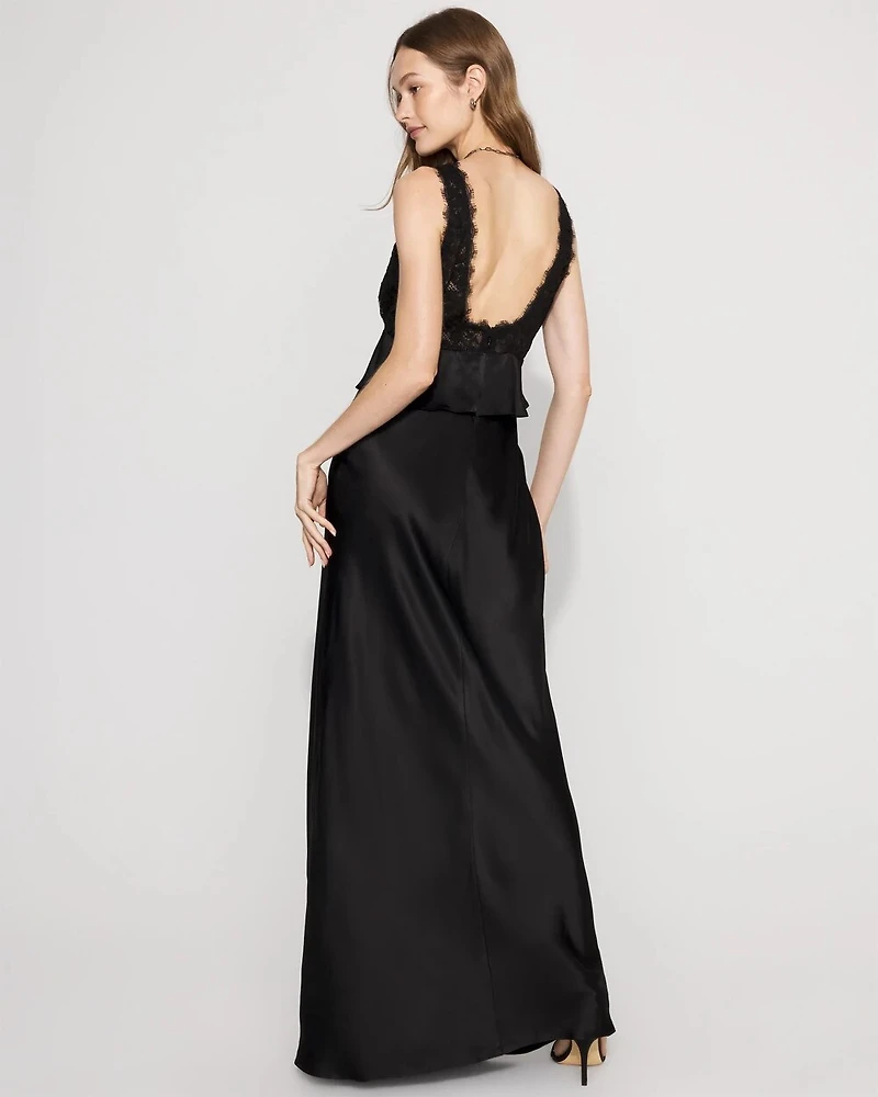 Lace + Satin Peplum Maxi Dress