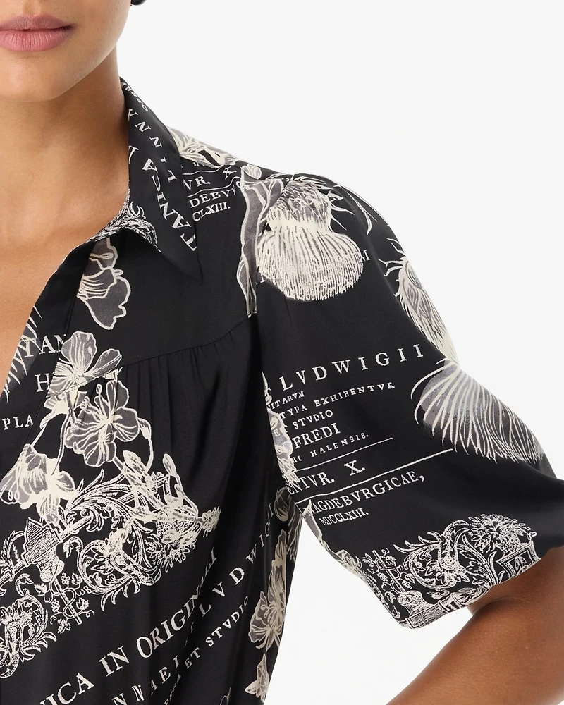 Matte Satin Y-neck Button Front Shirt