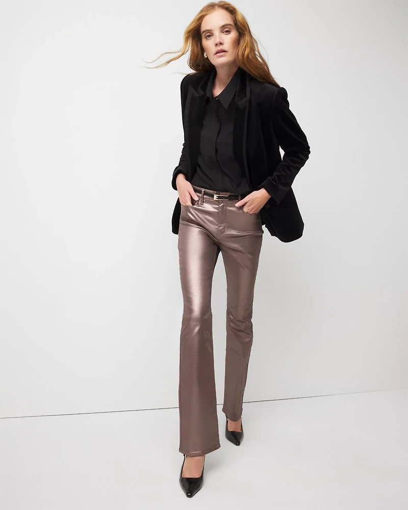 High Rise Metallic Coated Bootcut Jean