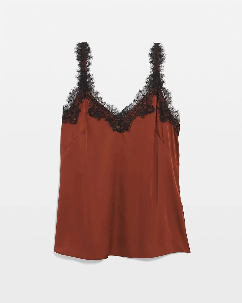 Lace Trimmed Satin Camisole
