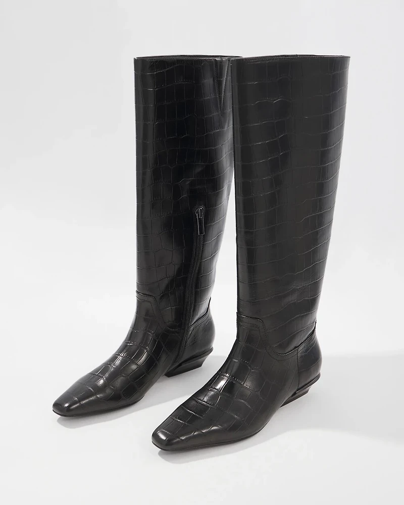 Faux Crocodile Riding Boot