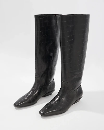 Faux Crocodile Riding Boot