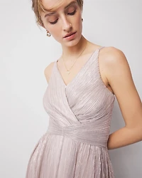 Petite Twist-Front Pleated Midi Dress