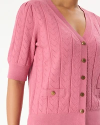 Short Sleeve Button Front V-neck Cardigan