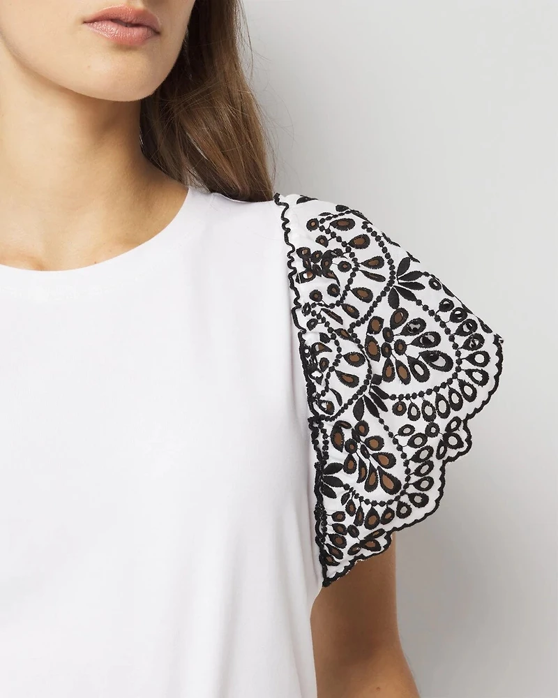 Eyelet Sleeve Crewneck Tee