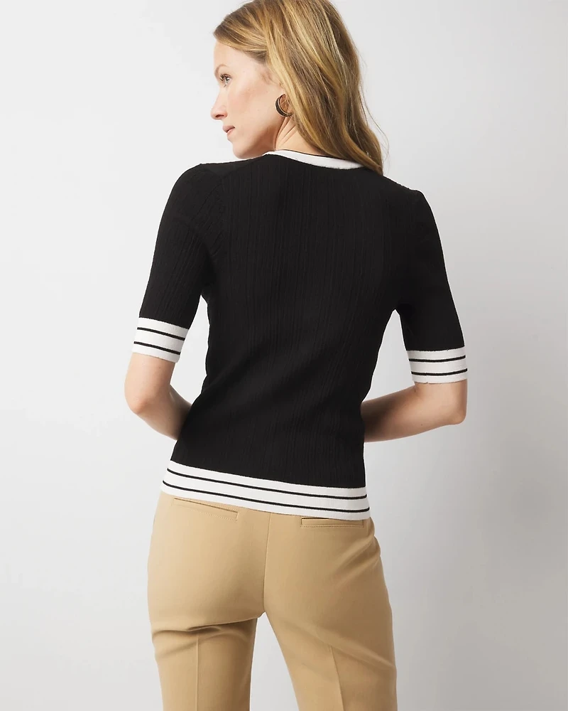 Elbow-Sleeve Henley Sweater