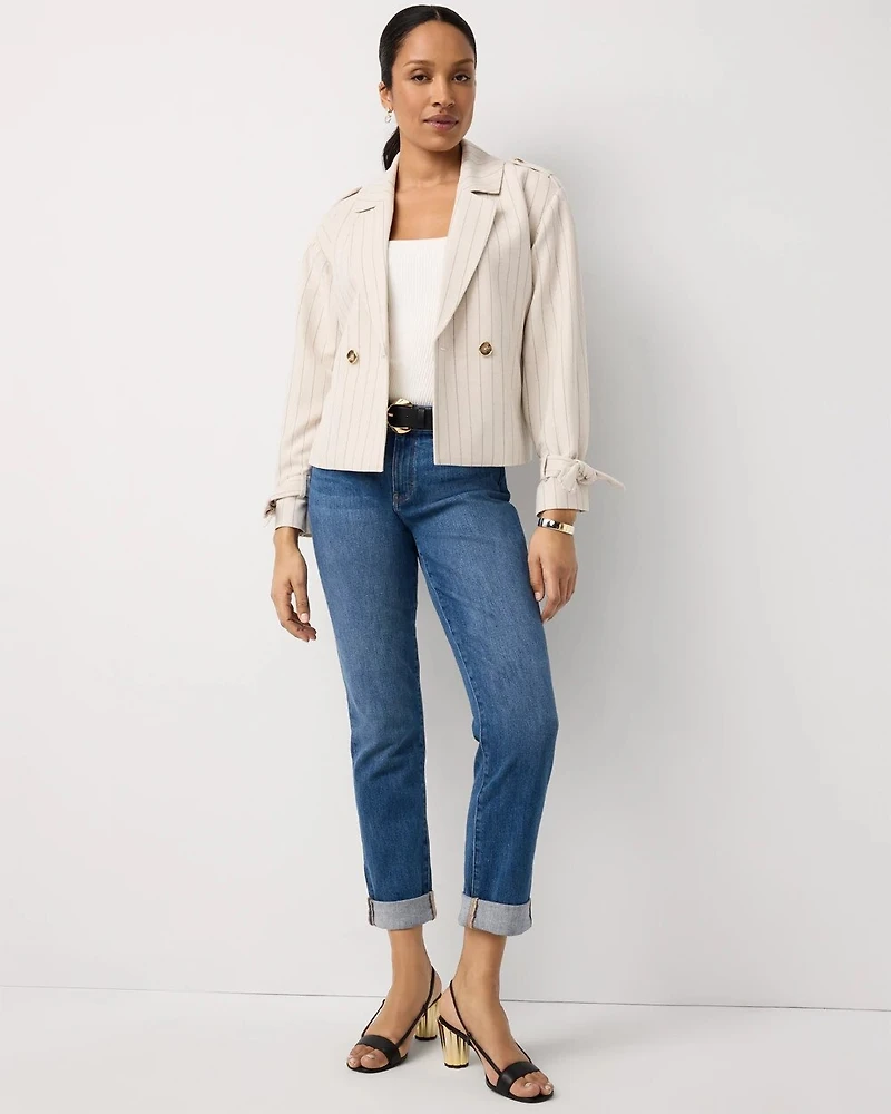 Pinstripe Trench Moto Jacket