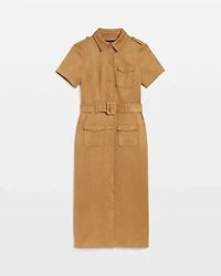 Faux Suede Shirt Dress