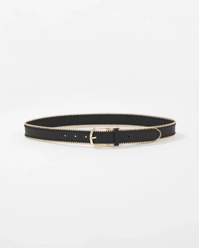 Faux Leather Belt with Chain Trim