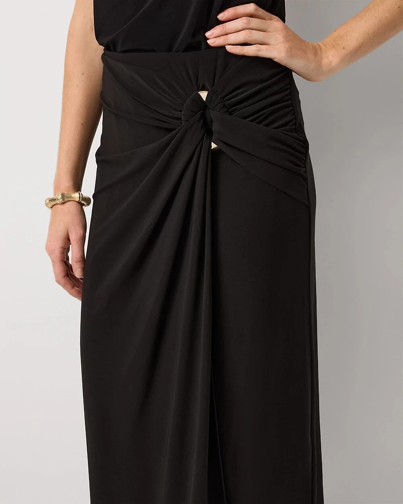Faux Wrap Midi Skirt