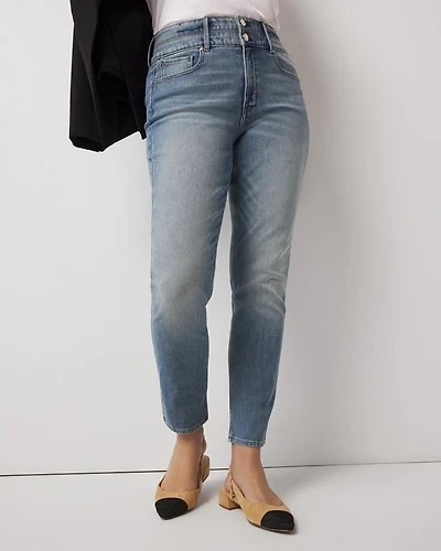 Extra High-Rise Double Waistband Slim Ankle Jeans