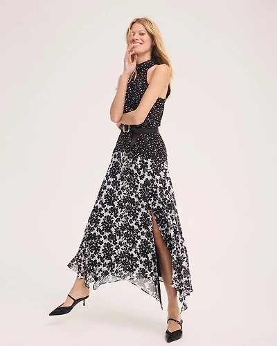 Handkerchief Hem Chiffon Halter Midi Dress