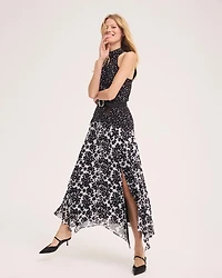 Handkerchief Hem Chiffon Halter Midi Dress