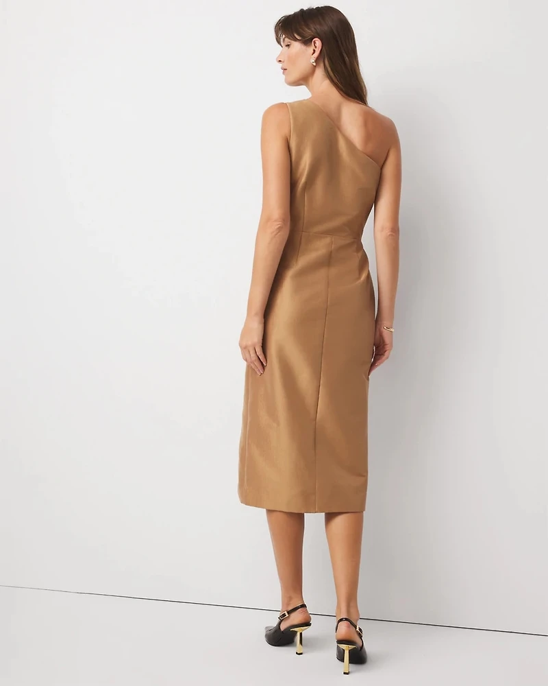 Petite One-Shoulder Stretch Taffeta Midi Dress