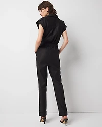 Petite Linen-Blend Short-Sleeve Utility Jumpsuit