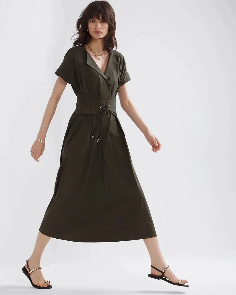 Short Sleeve Collar Poplin Midi Dress