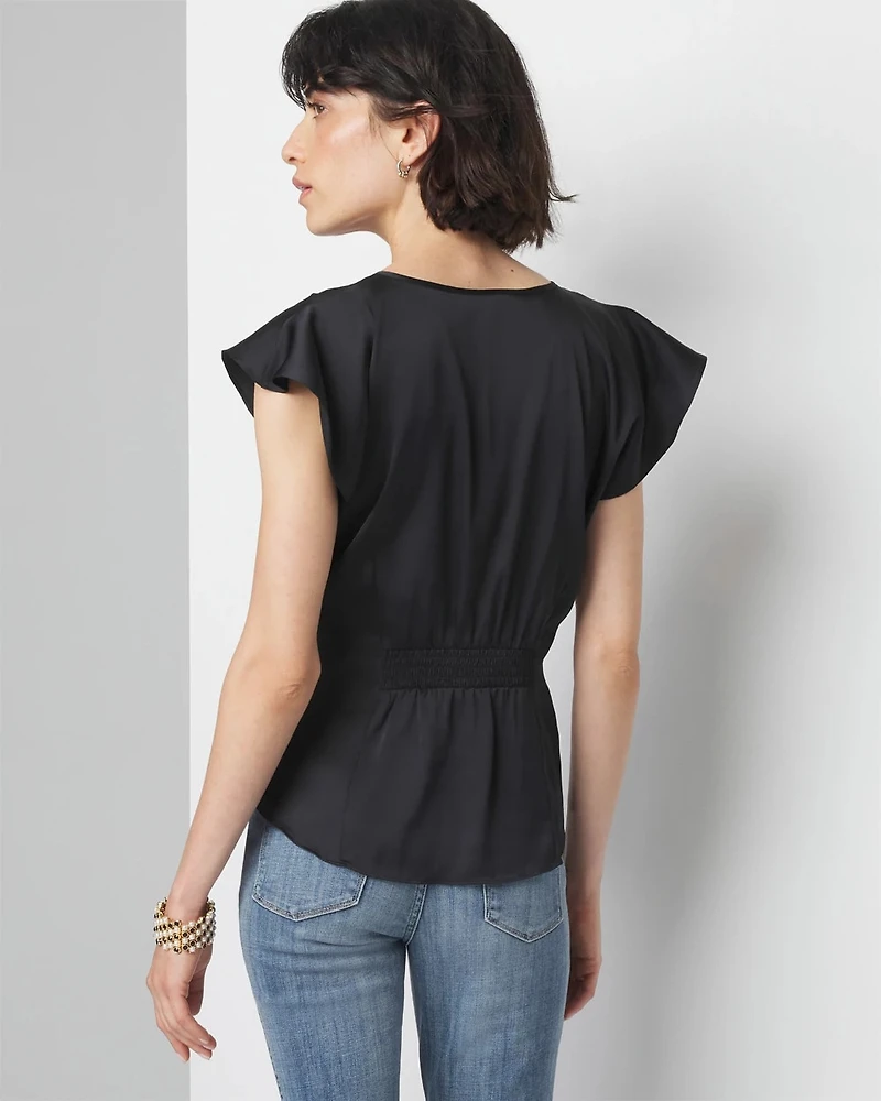 Ruched Front Flutter Sleeve Shell Top
