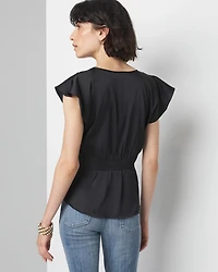 Ruched Front Flutter Sleeve Shell Top