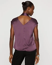 Petite Satin Draped Sleeveless Blouse
