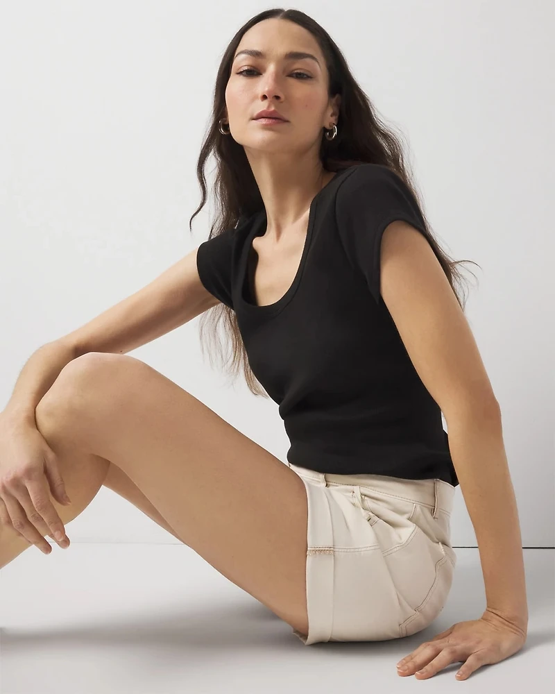 WHBMFORME™ Ribbed Stretch Scoop Neck Tee