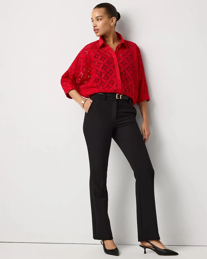 Eyelet Button Front Cotton Shirt