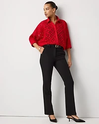Eyelet Button Front Cotton Shirt
