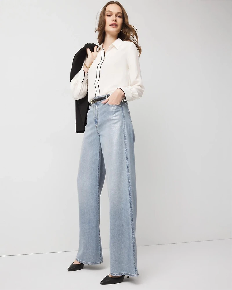 Petite Clear Coated Extra High Rise Palazzo Jeans