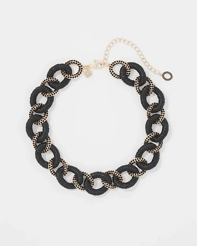 Black Raffia + Crystal Link Necklace