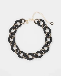 Black Raffia + Crystal Link Necklace