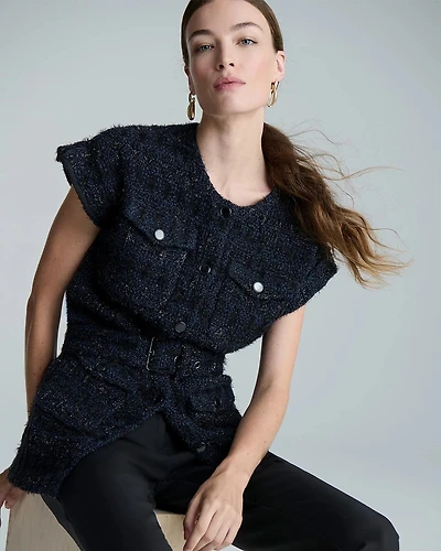 Belted Tweed Sweater Vest