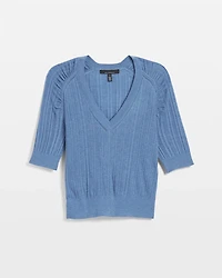 Cashmere-Blend Elbow-Sleeve Shirred Sweater