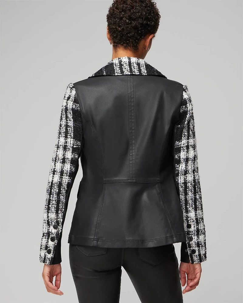 Tweed Pieced Coated Moto Jacket