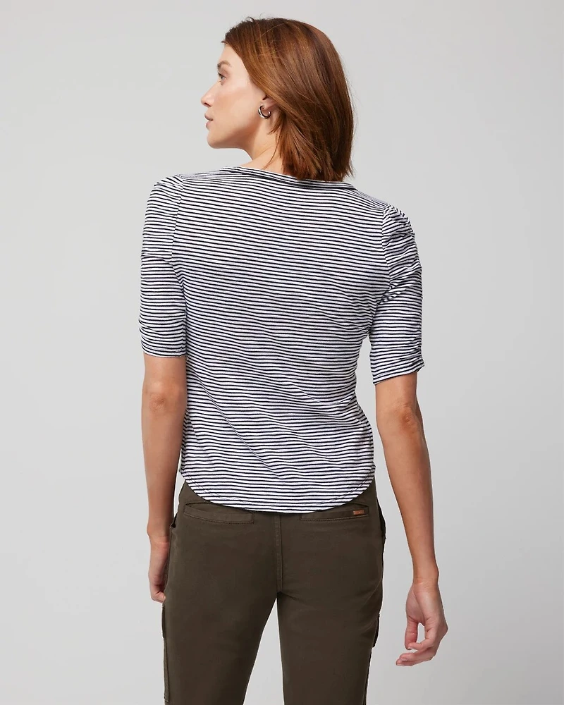 Shirred Sleeve Crewneck Tee