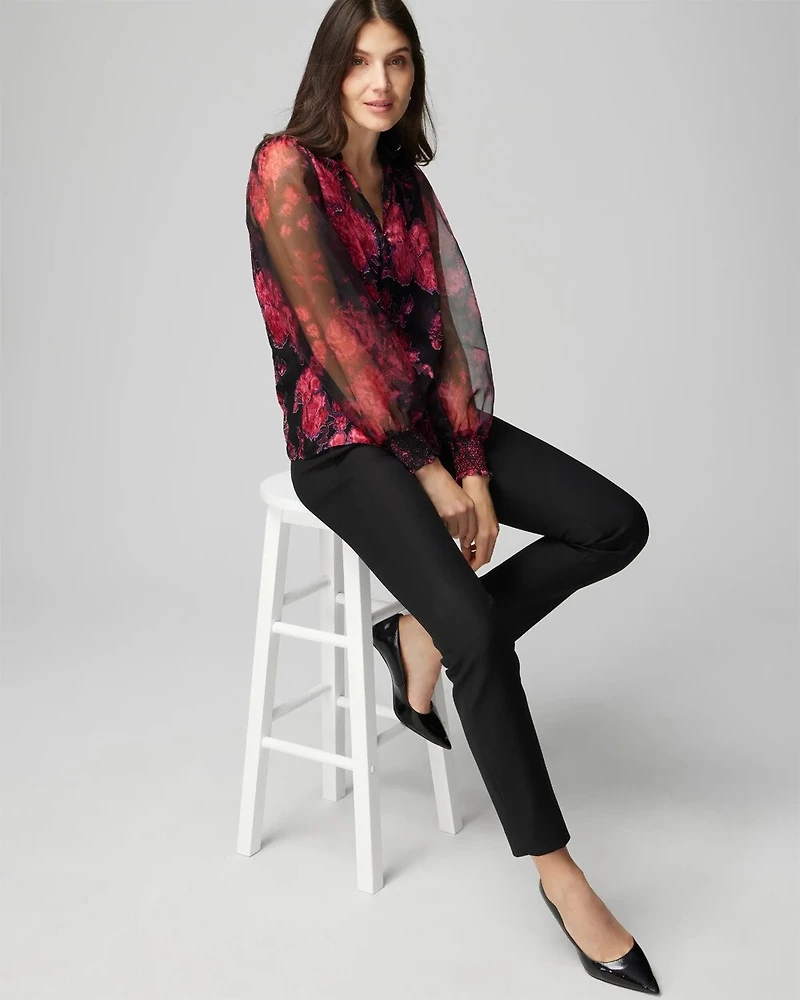 Organza Sleeve Silk Burnout Blouse