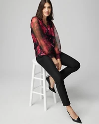 Organza Sleeve Silk Burnout Blouse