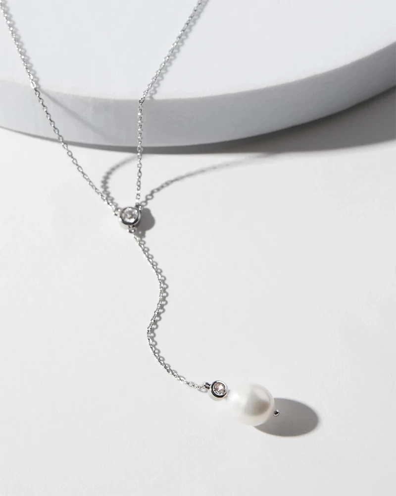 Silver Fresh Water Pearl Drop Necklace